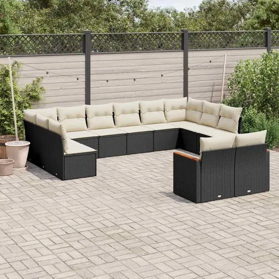 Sofasæt til haven 12 dele i sort polyrattan med hynder