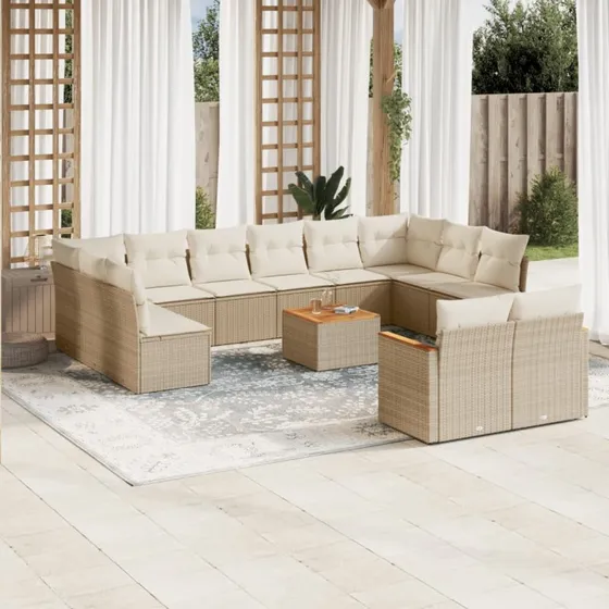 Sofasæt til haven 13 dele i beige polyrattan