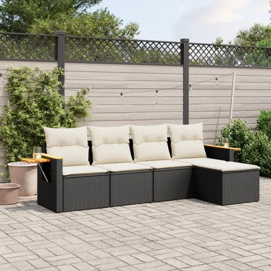 Sofasæt til haven 5 dele i sort polyrattan med hynder