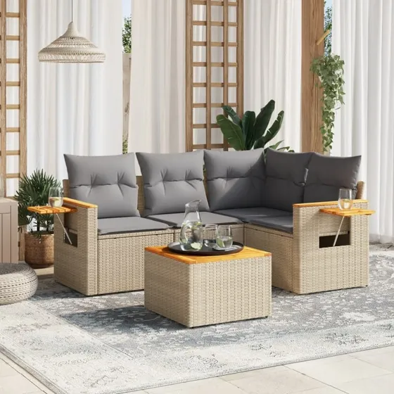 Sofasæt til haven 5 dele i polyrattan - beige