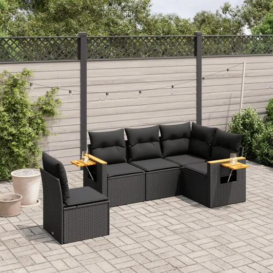 Sofasæt til haven 5 dele i sort polyrattan