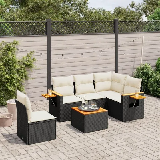 Sofasæt til haven 6 dele i sort polyrattan