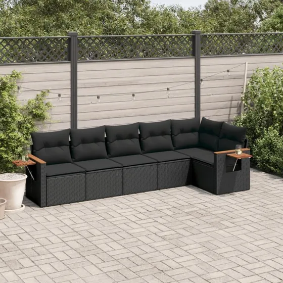 Sofasæt til haven 6 dele i sort polyrattan