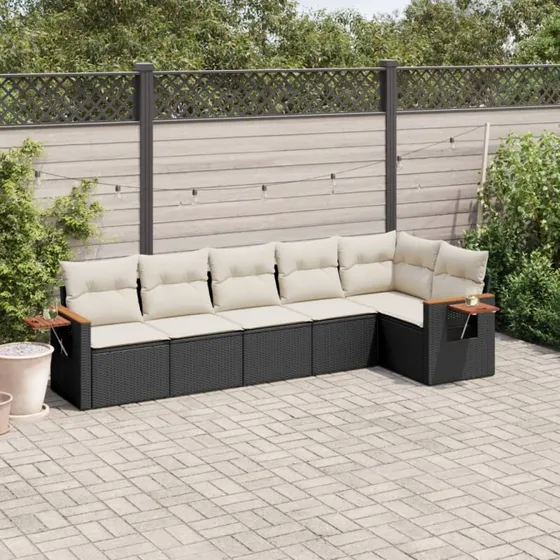 Sofasæt til haven 6 dele i sort polyrattan