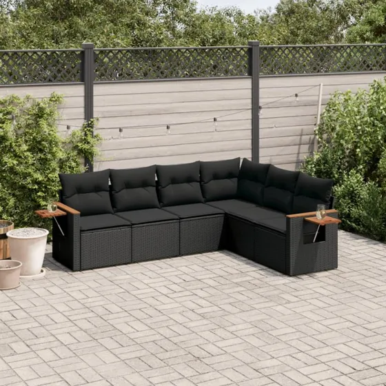 Sofasæt til haven 6 dele i sort polyrattan med hynder