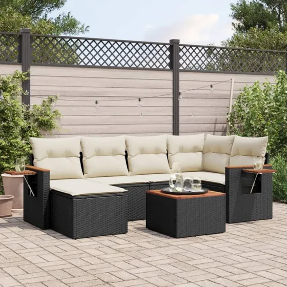 Sofasæt til haven 7 dele i sort polyrattan