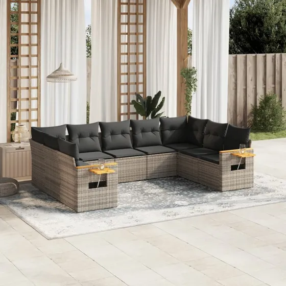 Sofasæt til haven 9 dele i grå polyrattan med hynder