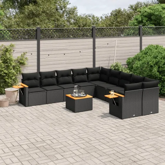 Sofasæt til haven 11 dele i polyrattan - sort