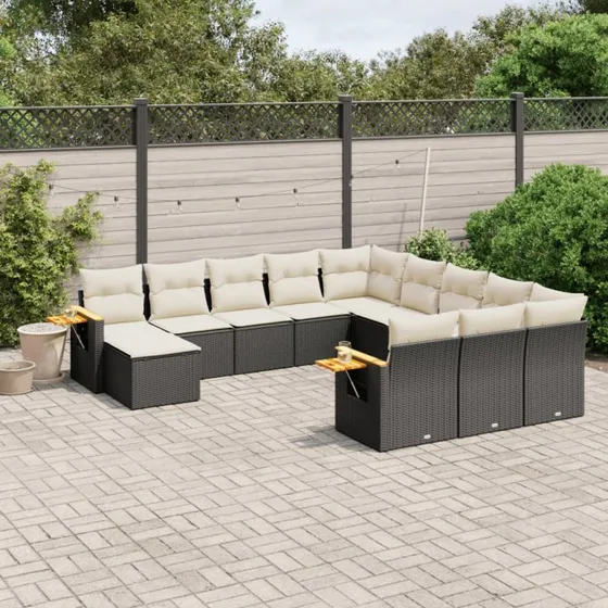Sofasæt til haven 11 dele i sort polyrattan