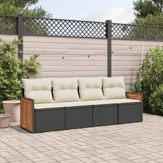 Sofasæt til haven 4 dele i sort polyrattan med hynder