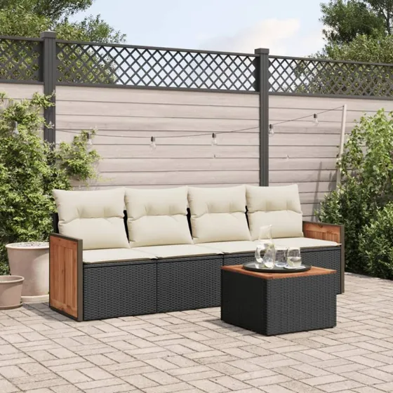 Sofasæt til haven 5 dele i sort polyrattan med hynder