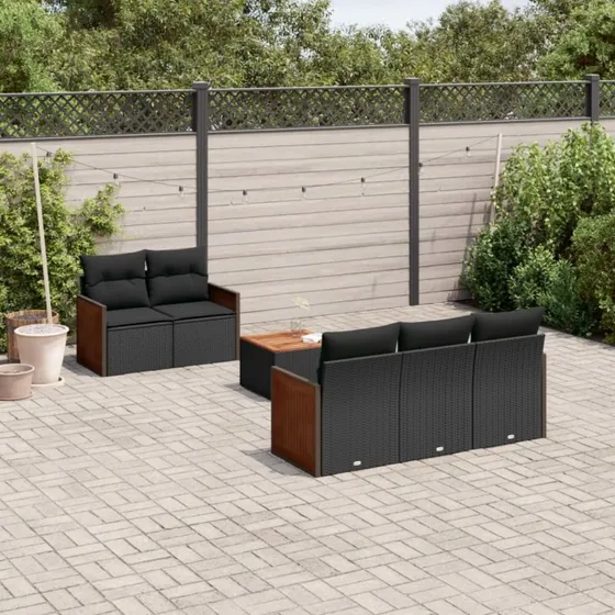 Sofasæt til haven 6 dele i sort polyrattan