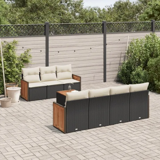 Sofasæt til haven 8 dele i sort polyrattan med hynder