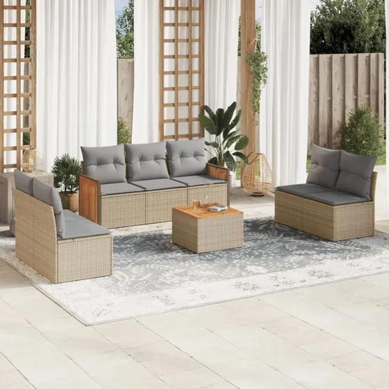 vidaXL 8-dele havemøbelsæt i polyrattan - beige