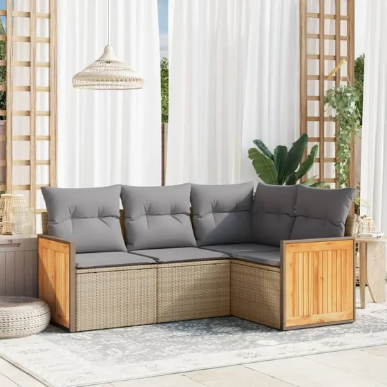 Sofasæt til haven 4 dele i polyrattan beige