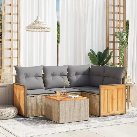 Sofasæt til haven 5 dele i polyrattan beige