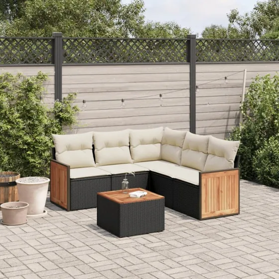 Havesofasæt 6 dele i polyrattan med hynder - Sort