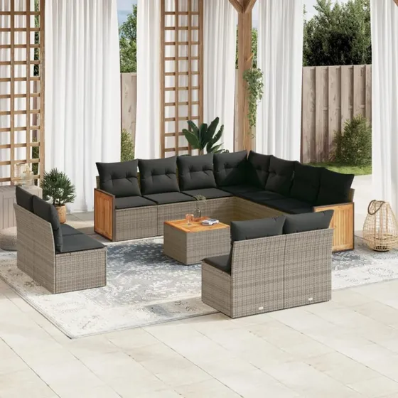 12-del polyrattan havesofa sæt med hynder – grå