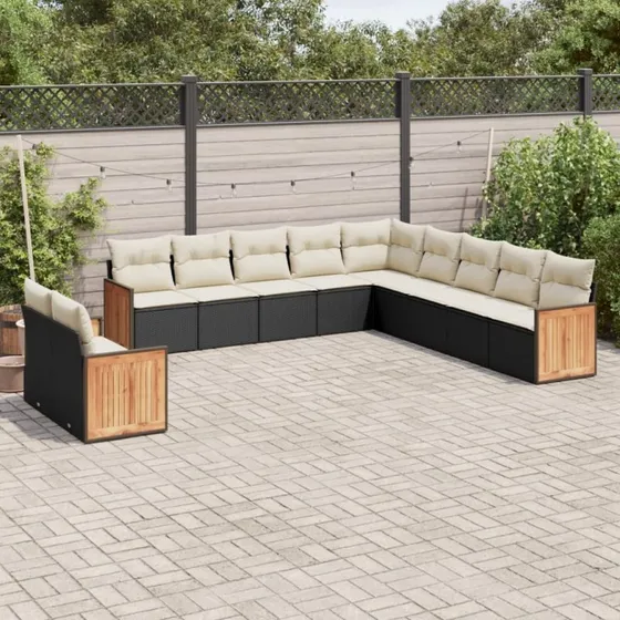 Sofasæt til haven 11 dele i sort polyrattan