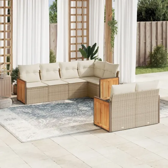 Sofasæt til haven 7 dele i polyrattan - beige