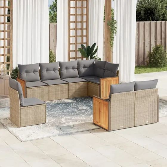 Havesofasæt 8 dele i polyrattan med hynder, beige