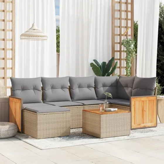 Sofasæt til haven 7 dele i polyrattan - beige