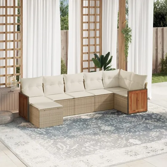 Sofasæt til haven 7 dele i polyrattan - beige