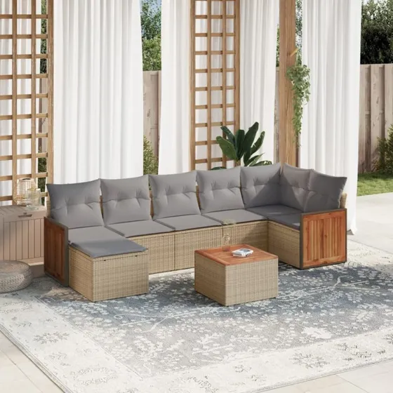 8-delers havesofasæt i polyrattan med hynder - beige