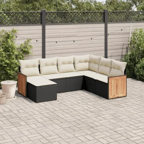 Sofasæt til haven 7 dele i sort polyrattan