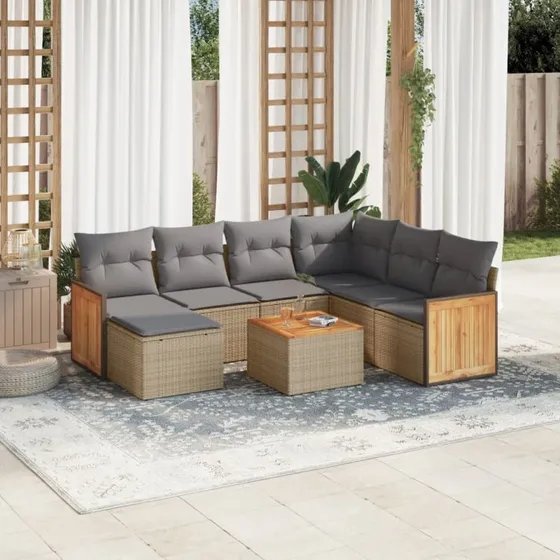 Sofasæt til haven 8 dele i polyrattan – beige