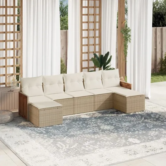 Sofasæt til haven 7 dele i polyrattan - beige