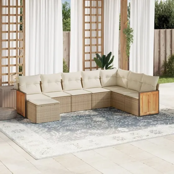 Sofasæt til haven 8 dele i polyrattan med hynder - beige
