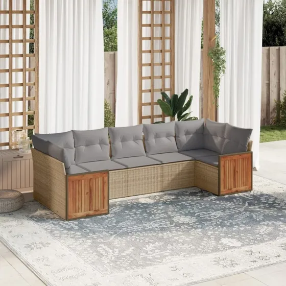 Sofasæt til haven 7 dele i polyrattan - beige