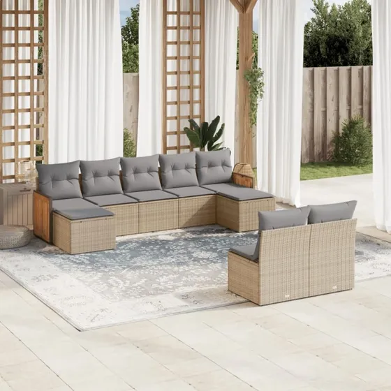 Sofasæt til haven 9 dele i polyrattan - beige