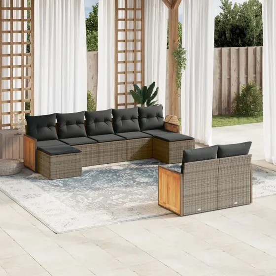 Sofasæt til haven 9 dele i grå polyrattan