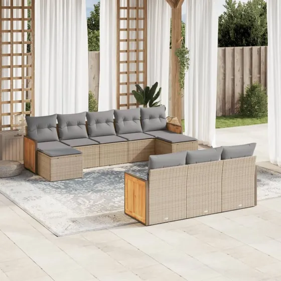 Sofasæt til haven 10 dele i beige polyrattan