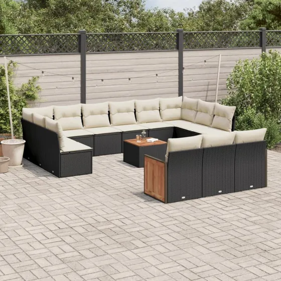 Sofasæt til haven 14 dele i sort polyrattan