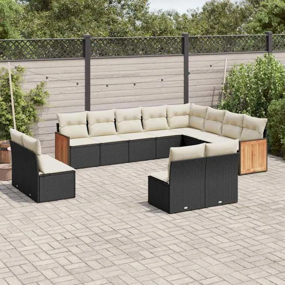 Sofasæt til haven 12 dele i sort polyrattan med hynder