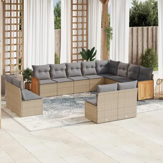 Havesofasæt 12 dele i polyrattan med hynder - Beige
