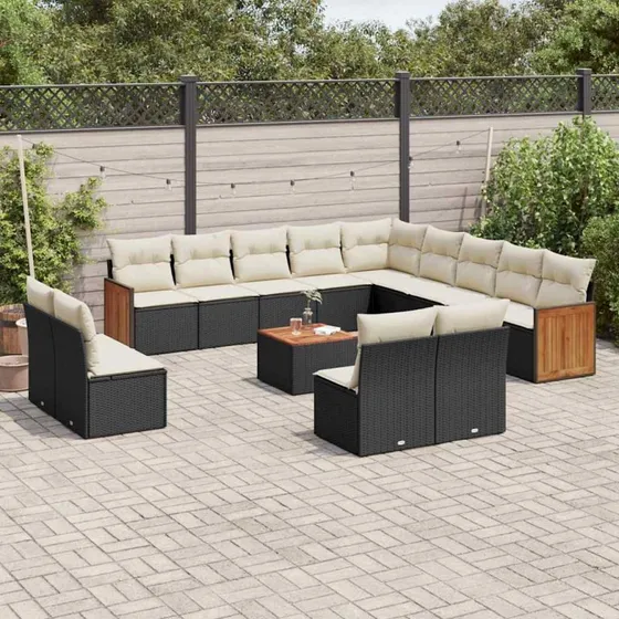 Sofasæt til haven 14 dele i sort polyrattan med hynder
