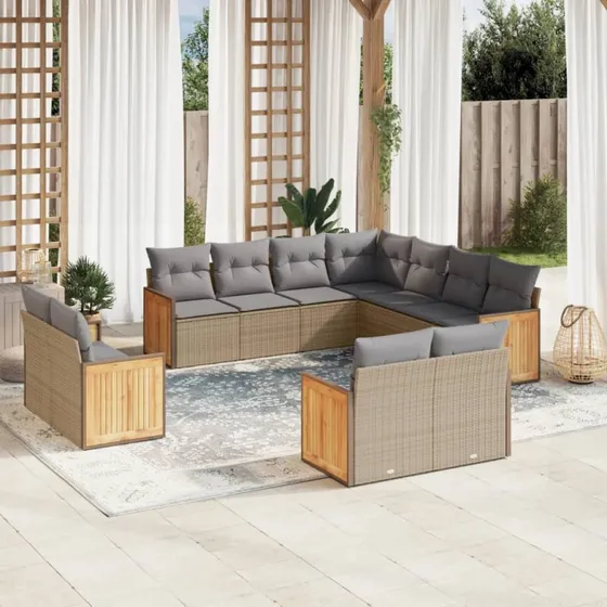Havesofasæt 11 dele i polyrattan beige