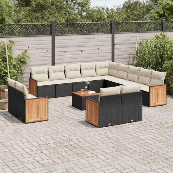 Sofasæt til haven 14 dele i sort polyrattan