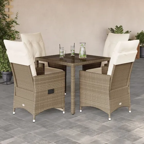 Polyrattan havemøbelsæt 5 dele med hynder – beige
