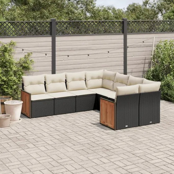 Sofasæt til haven 8 dele i sort polyrattan