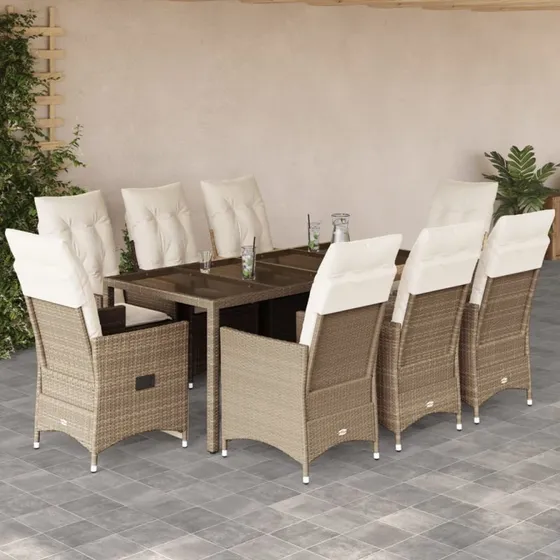 Spisebordssæt til haven 9 dele i beige polyrattan