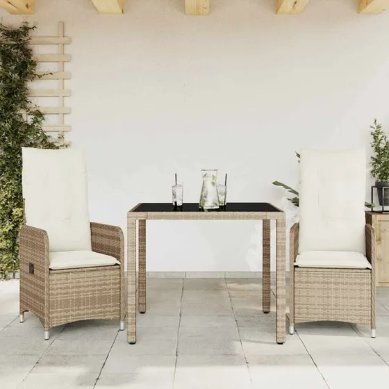 Bistrost 3 dele i polyrattan med hynder  beige