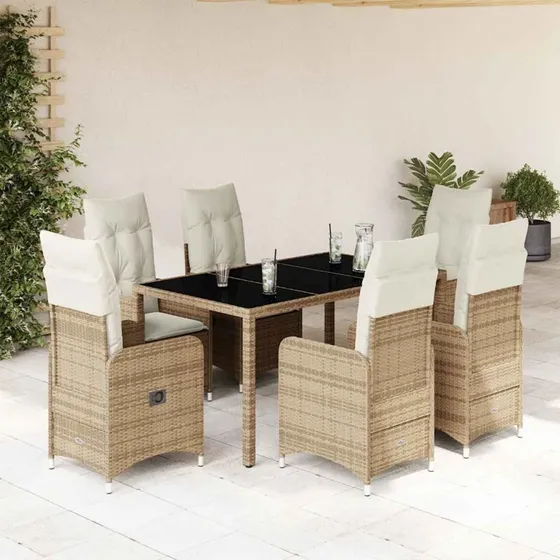 Bistrost i polyrattan 7 dele med hynder  beige