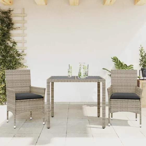 Polyrattan havemøbelsæt 3 dele med hynder og glas