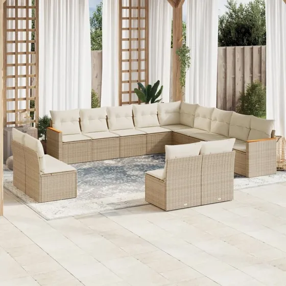 Sofasæt til haven 13 dele i polyrattan med hynder (beige)