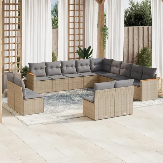 Havesofasæt 13 dele i polyrattan med hynder - Beige